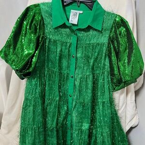 Queen of Sparkles green tinsel dress